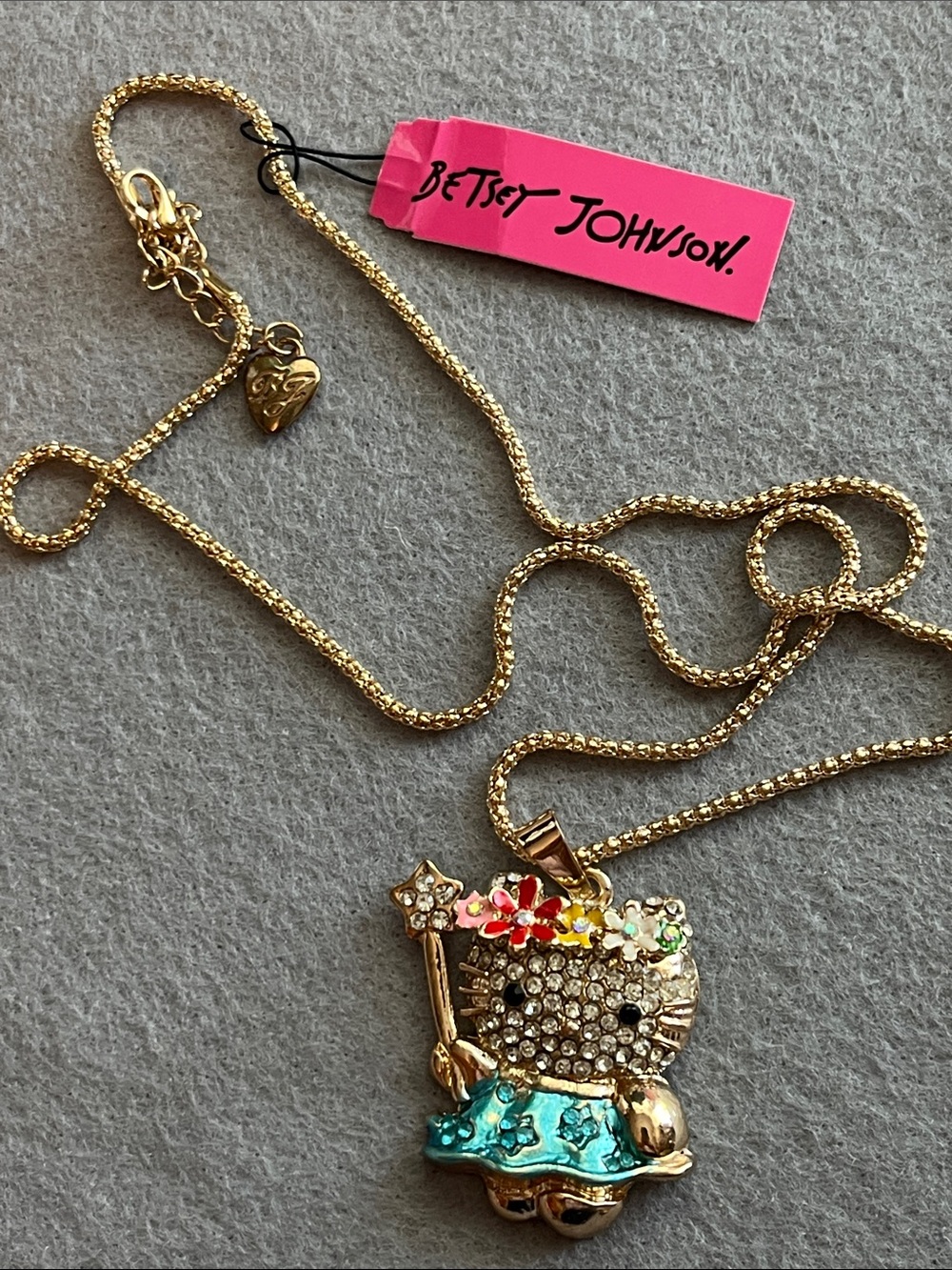 Betsey Johnson Gold Multicolor Crystal Kitty Pendant Necklace